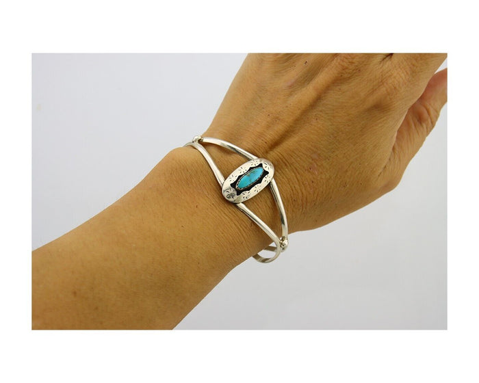 Navajo Cuff Bracelet 925 Silver Turquoise Cuff Artist Signed IJC C.80's