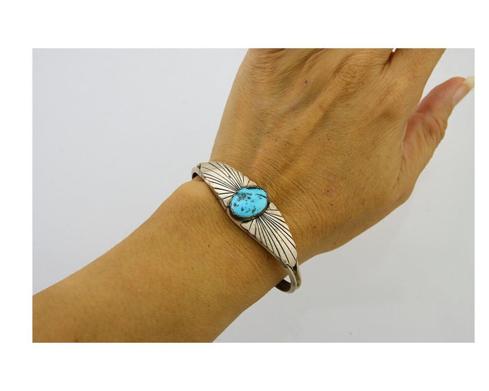 Navajo Cuff Bracelet 925 Silver Turquoise Cuff Native American Artist C.80's