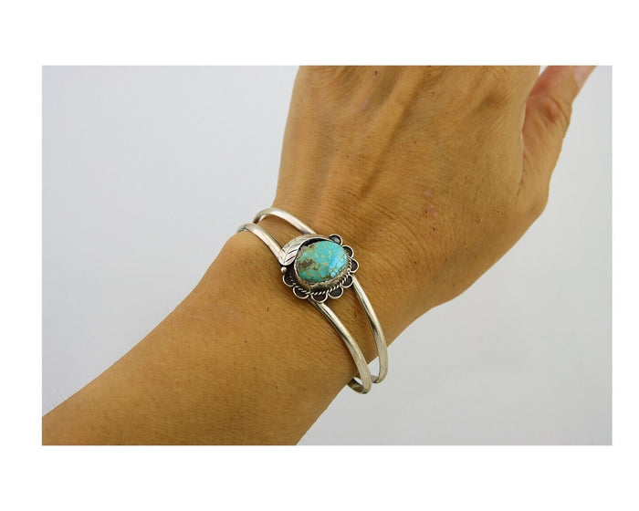 Navajo Cuff Bracelet 925 Silver Turquoise Cuff Native American Artist C.80's