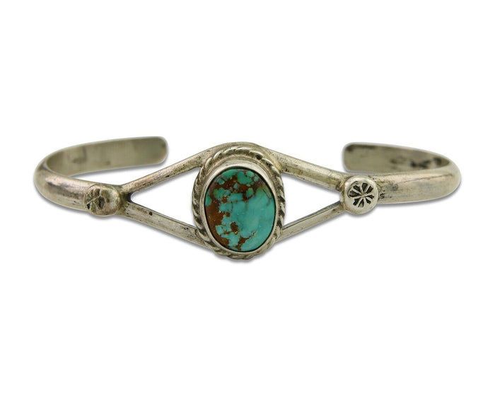 Navajo Cuff Bracelet 925 Silver Turquoise Native American Artist Handmade C.80's