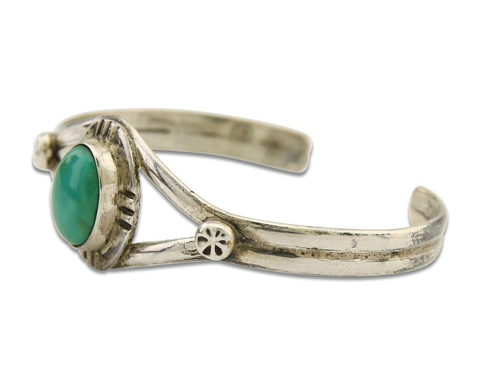 Navajo Cuff Bracelet 925 Silver Turquoise Native American Artist Handmade C.80's