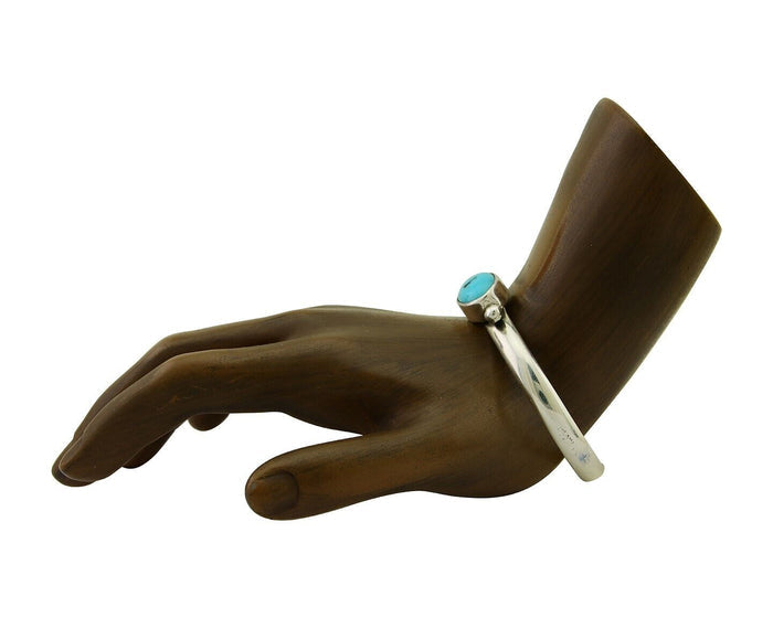 Navajo Cuff Bracelet Blue Turquoise 925 Silver Native American Artist C.80's