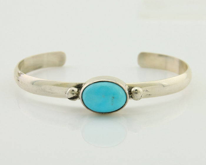 Navajo Cuff Bracelet Blue Turquoise 925 Silver Native American Artist C.80's