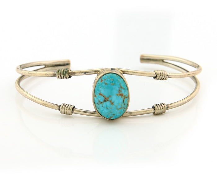 Navajo Cuff Bracelet Sterling Silver Blue Gem Turquoise Native American Artist