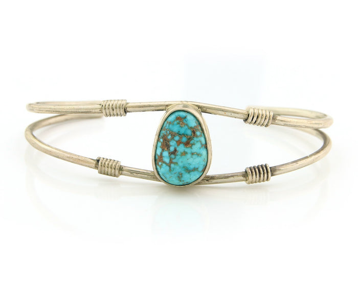 Navajo Cuff Bracelet Sterling Silver Blue Gem Turquoise Native American Artist