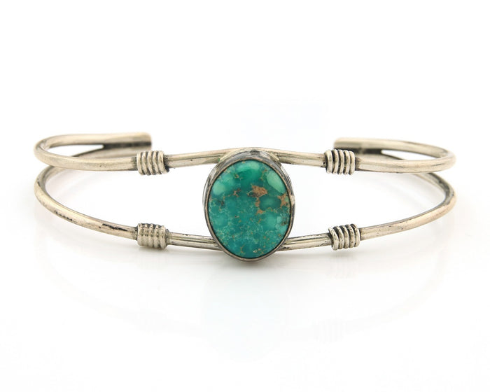 Navajo Cuff Bracelet Sterling Silver Blue Gem Turquoise Native American Artist