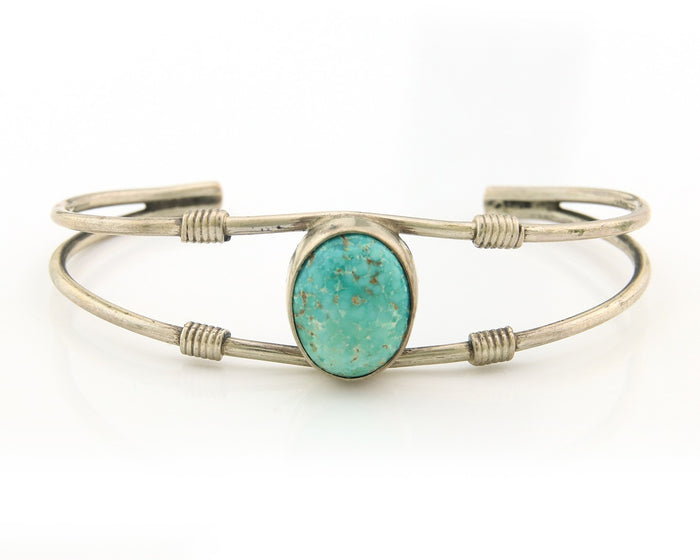 Navajo Cuff Bracelet Sterling Silver Blue Gem Turquoise Native American Artist