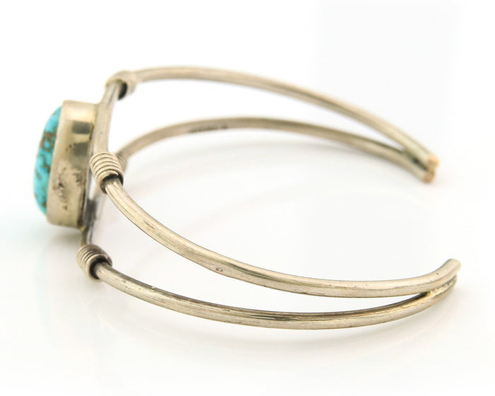 Navajo Cuff Bracelet Sterling Silver Blue Gem Turquoise Native American Artist