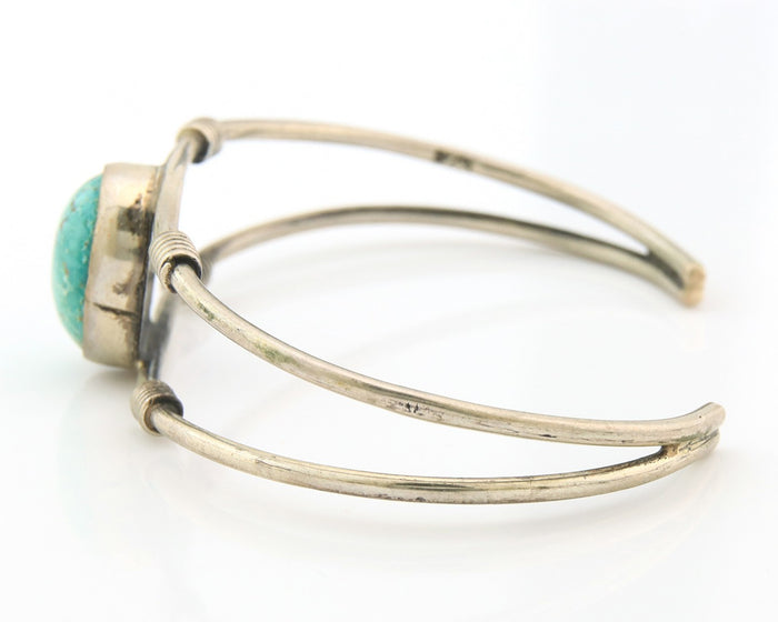 Navajo Cuff Bracelet Sterling Silver Blue Gem Turquoise Native American Artist