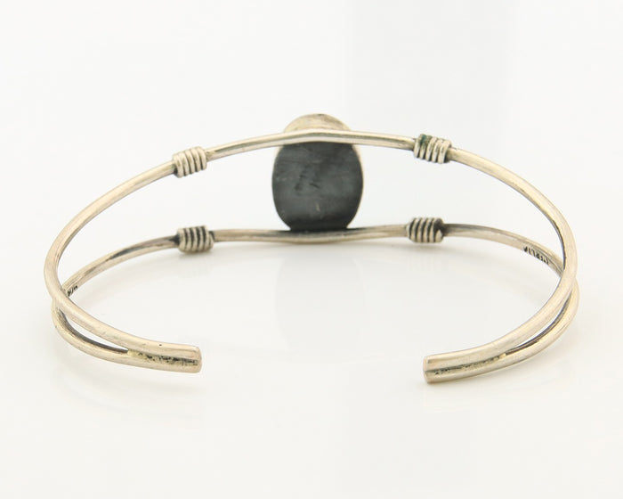 Navajo Cuff Bracelet Sterling Silver Blue Gem Turquoise Native American Artist