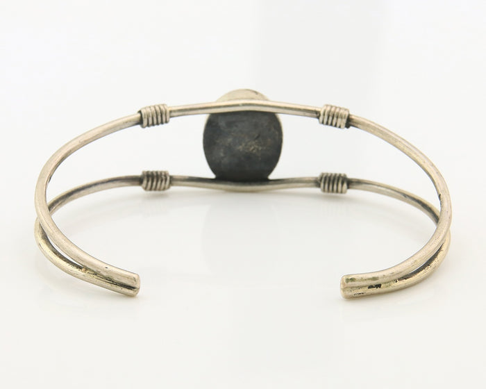 Navajo Cuff Bracelet Sterling Silver Blue Gem Turquoise Native American Artist
