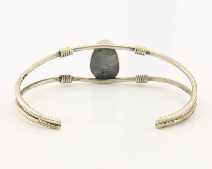 Navajo Cuff Bracelet Sterling Silver Blue Gem Turquoise Native American Artist