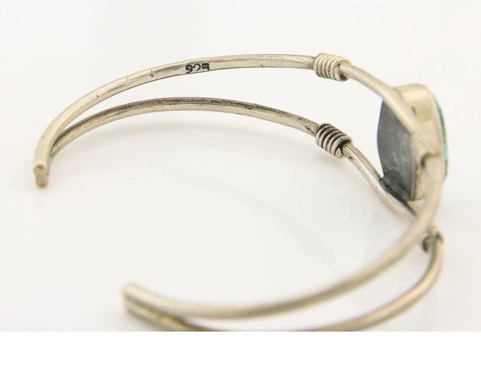 Navajo Cuff Bracelet Sterling Silver Blue Gem Turquoise Native American Artist