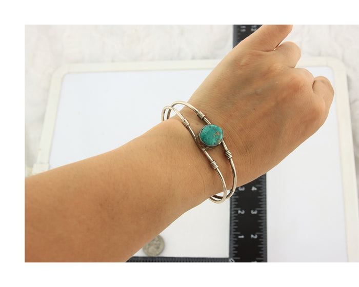 Navajo Cuff Bracelet Sterling Silver Blue Gem Turquoise Native American Artist