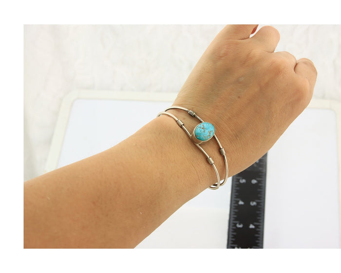 Navajo Cuff Bracelet Sterling Silver Blue Gem Turquoise Native American Artist