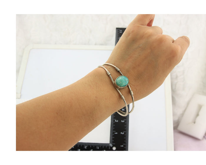 Navajo Cuff Bracelet Sterling Silver Blue Gem Turquoise Native American Artist