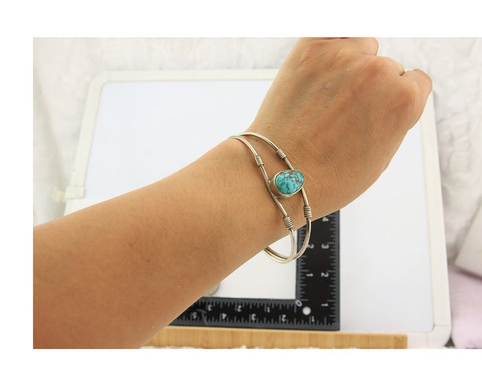 Navajo Cuff Bracelet Sterling Silver Blue Gem Turquoise Native American Artist