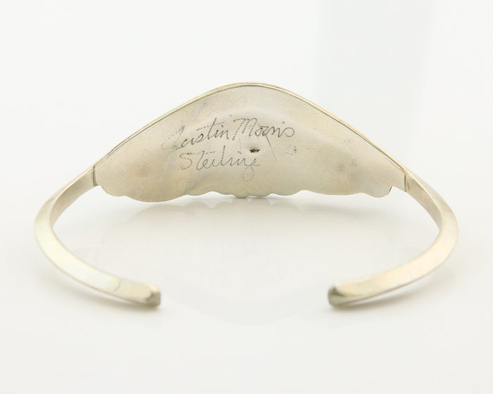 Navajo Cuff Bracelet Sterling Silver Natural Coral Turquoise Sign Justin Morris
