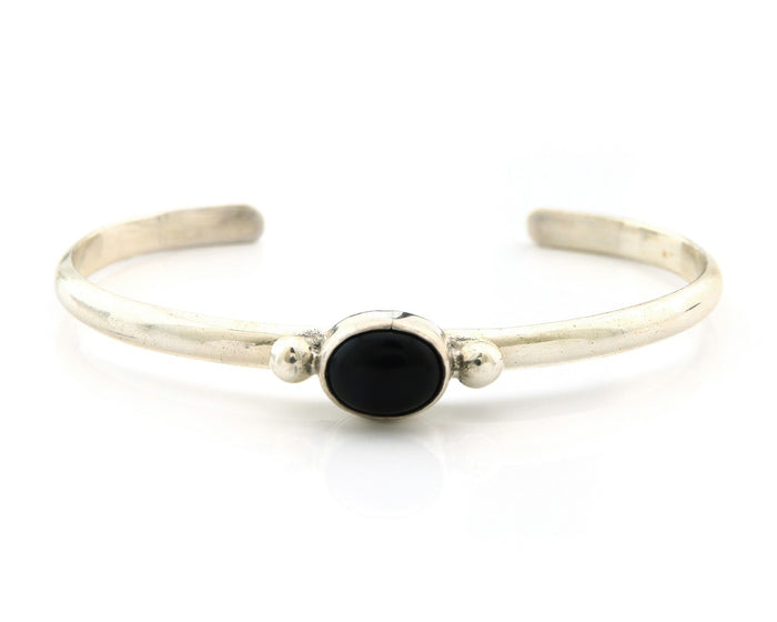 Navajo Cuff Bracelet Sterling Silver Natural Mined Black Onyx Native Artist