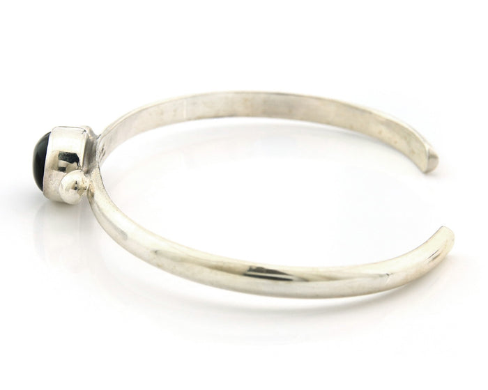 Navajo Cuff Bracelet Sterling Silver Natural Mined Black Onyx Native Artist