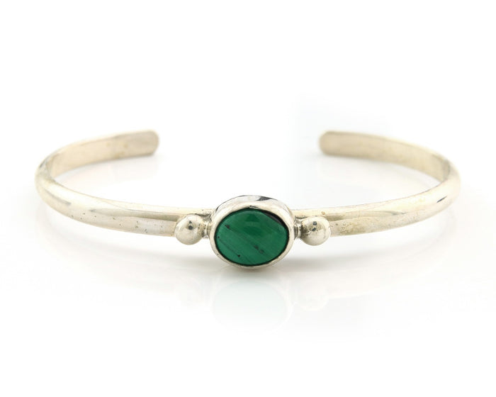Navajo Cuff Bracelet Sterling Silver Natural Mined Malachite Native Artist