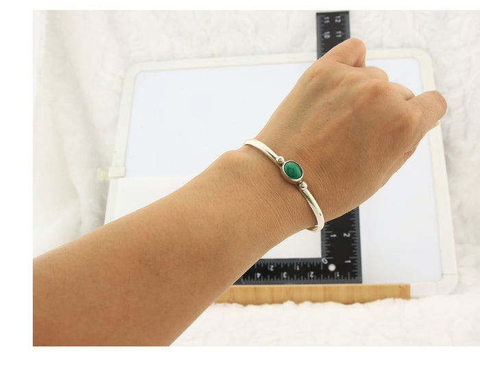 Navajo Cuff Bracelet Sterling Silver Natural Mined Malachite Native Artist