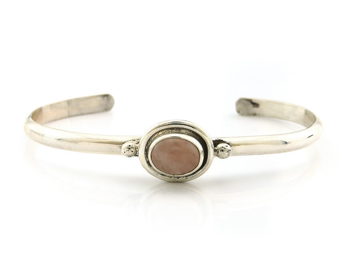 Navajo Cuff Bracelet Sterling Silver Natural Mined Pink Quartz Native Artist