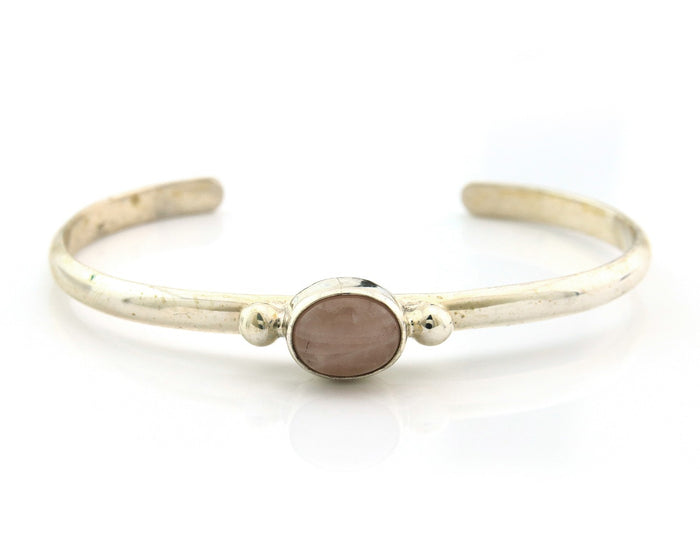Navajo Cuff Bracelet Sterling Silver Natural Mined Pink Quartz Native Artist