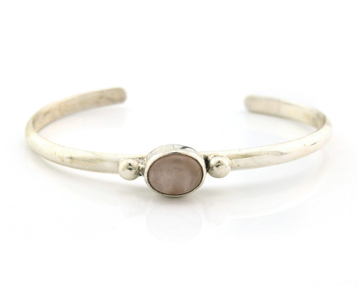 Navajo Cuff Bracelet Sterling Silver Natural Mined Pink Quartz Native Artist