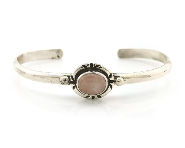 Navajo Cuff Bracelet Sterling Silver Natural Mined Pink Quartz Native Artist