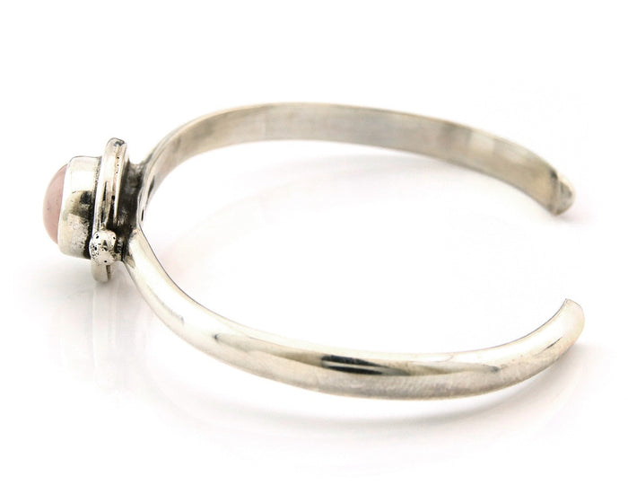 Navajo Cuff Bracelet Sterling Silver Natural Mined Pink Quartz Native Artist