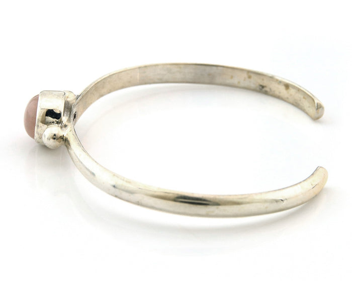 Navajo Cuff Bracelet Sterling Silver Natural Mined Pink Quartz Native Artist