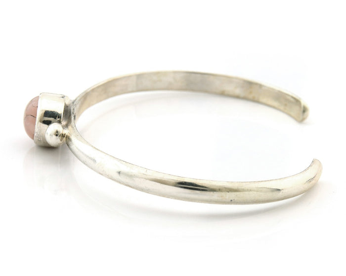 Navajo Cuff Bracelet Sterling Silver Natural Mined Pink Quartz Native Artst