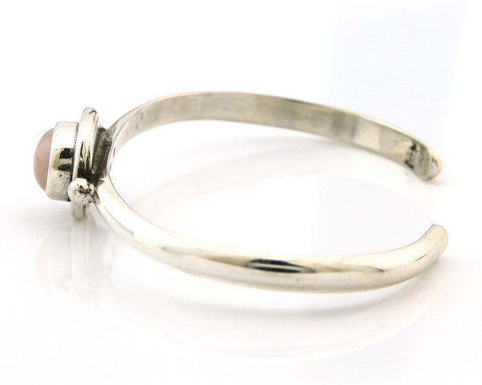 Navajo Cuff Bracelet Sterling Silver Natural Mined Pink Quartz Native Artst