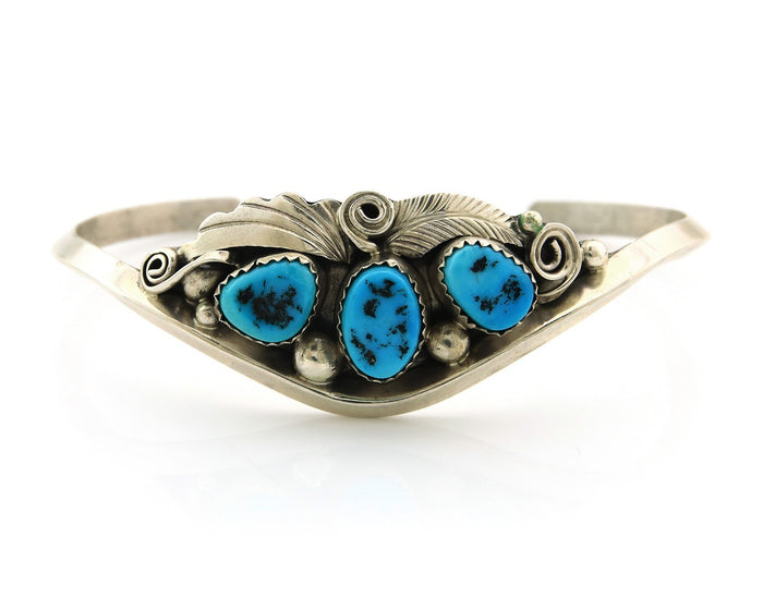 Navajo Cuff Bracelet Sterling Silver Natural Turquoise Signed Justin Morris