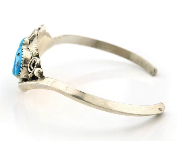 Navajo Cuff Bracelet Sterling Silver Natural Turquoise Signed Justin Morris