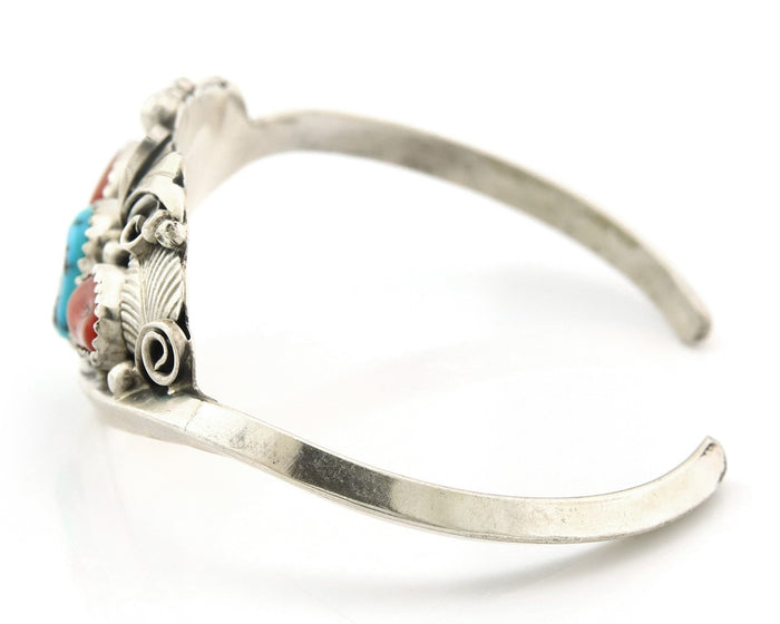 Navajo Cuff Bracelet Sterling Silver Natural Turquoise Signed Justin Morris