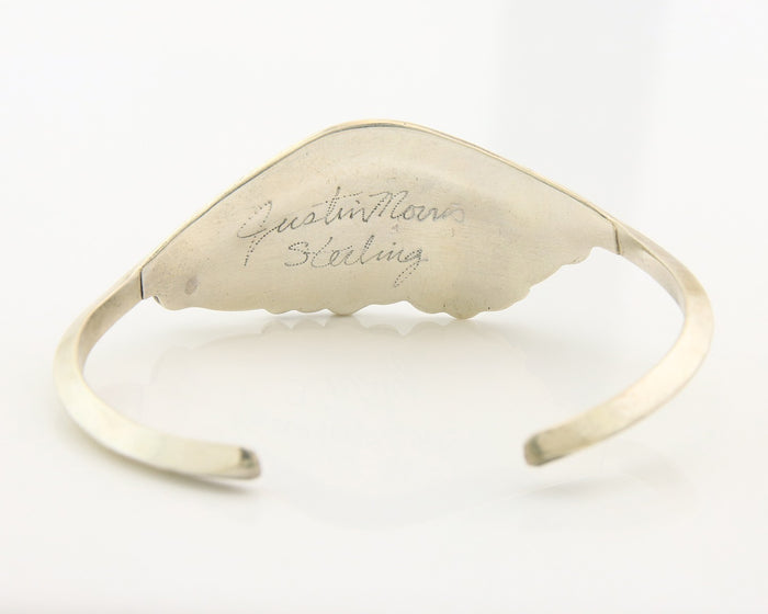 Navajo Cuff Bracelet Sterling Silver Natural Turquoise Signed Justin Morris
