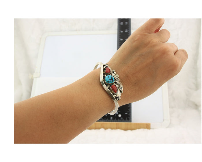 Navajo Cuff Bracelet Sterling Silver Natural Turquoise Signed Justin Morris