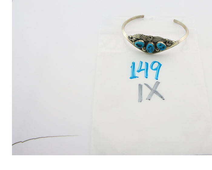 Navajo Cuff Bracelet Sterling Silver Natural Turquoise Signed Justin Morris
