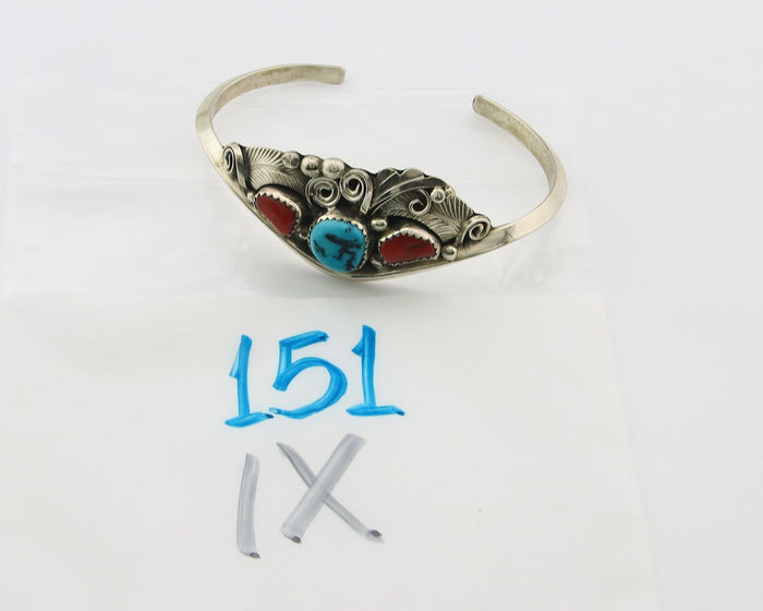 Navajo Cuff Bracelet Sterling Silver Natural Turquoise Signed Justin Morris