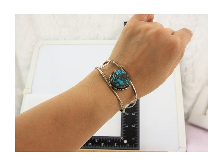 Navajo Cuff Bracelet Sterling Silver Turquoise Native American Artist