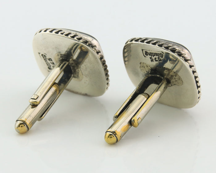 Navajo Cufflinks 925 Silver Native American Artist Natural Onyx C.80's