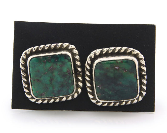 Navajo Cufflinks 925 Silver Native American Artist Natural Turquoise C.80's