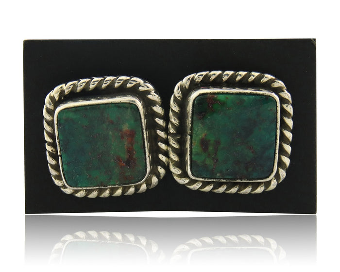 Navajo Cufflinks 925 Silver Native American Artist Natural Turquoise C.80's