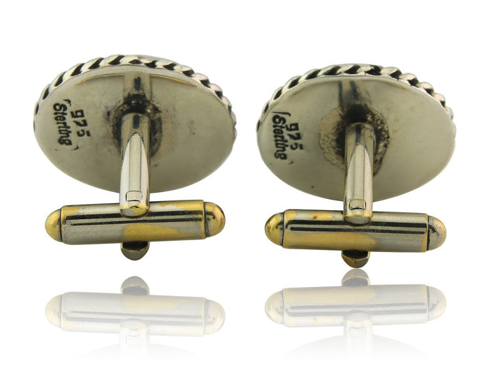 Navajo Cufflinks 925 Silver Native American Artist Natural Turquoise C.80's