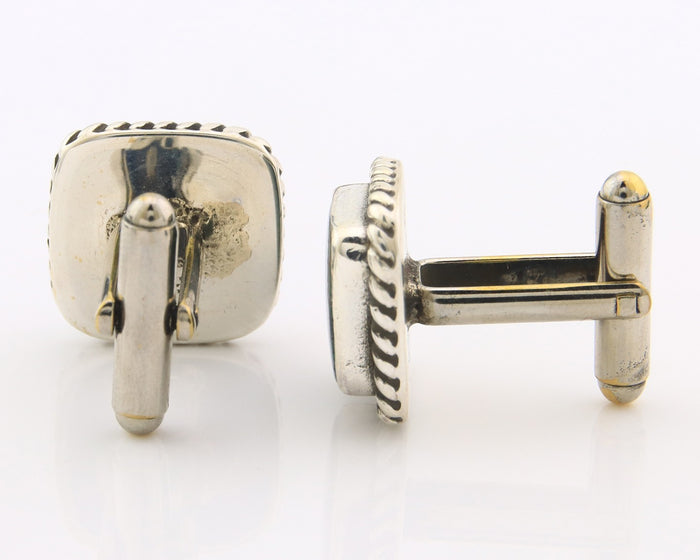 Navajo Cufflinks 925 Silver Native American Artist Natural Turquoise C.80's