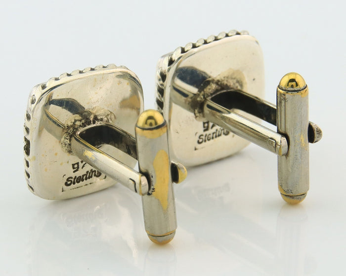 Navajo Cufflinks 925 Silver Native American Artist Natural Turquoise C.80's