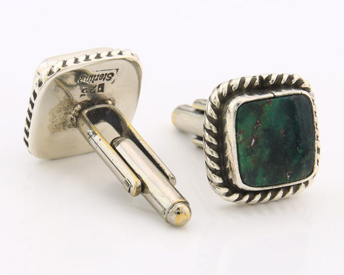 Navajo Cufflinks 925 Silver Native American Artist Natural Turquoise C.80's