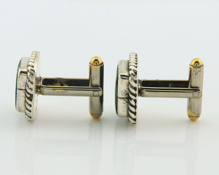Navajo Cufflinks 925 Silver Native American Artist Natural Turquoise C.80's